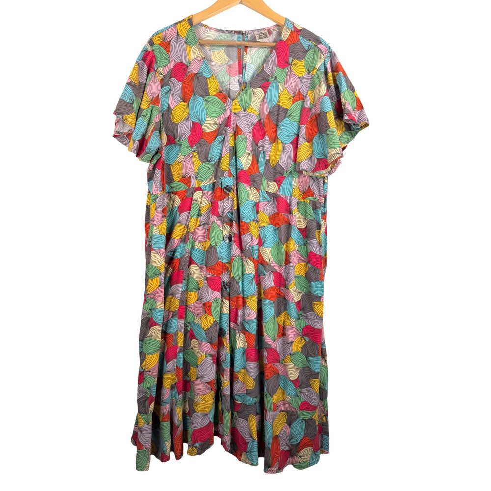 Parsley Sage sz 2X Button Front lagen Midi ruffle shirt Dress colorful retro